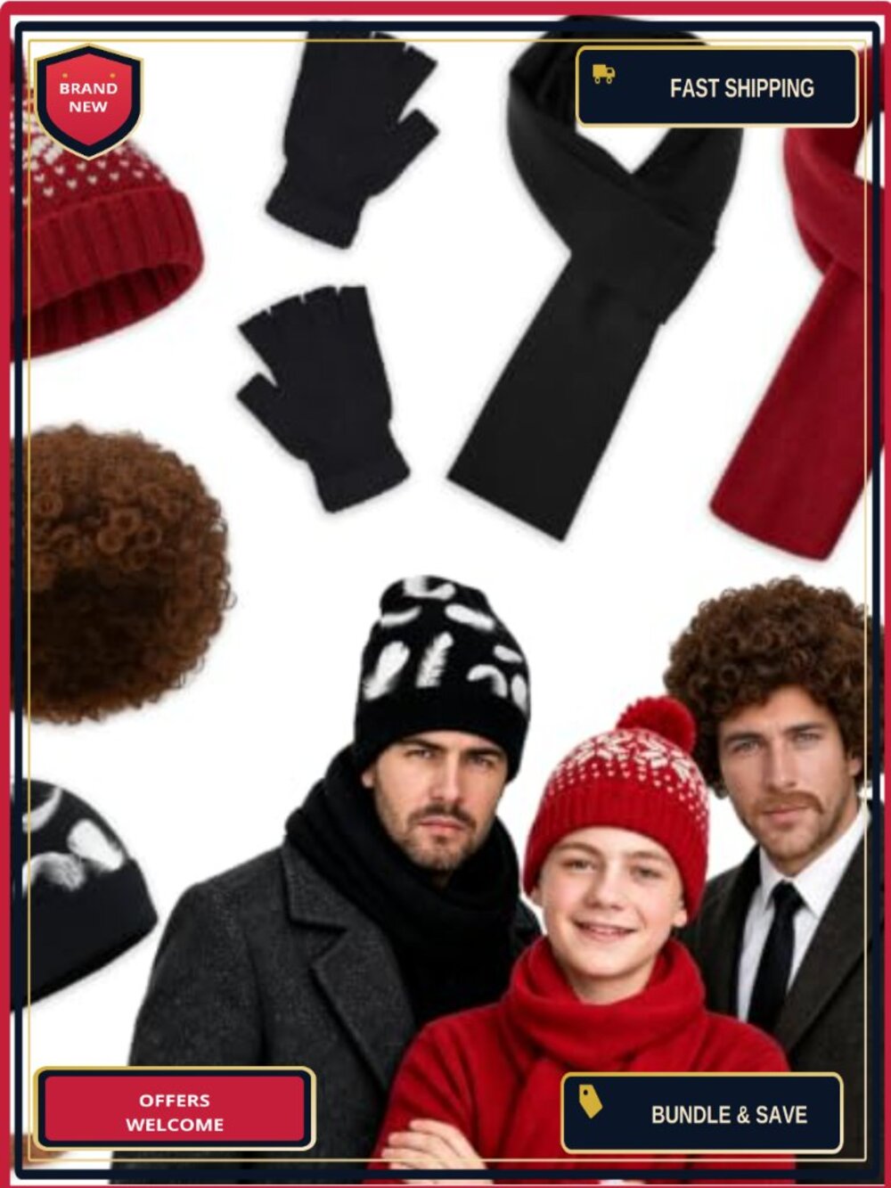 8 Pc Christmas Funny Movie Costume Set Cosplay Party Hat Scarf Gloves Wig